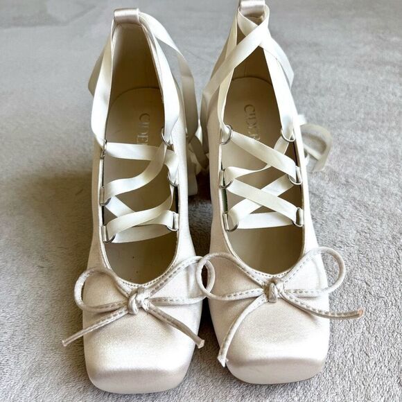 NWOT Cider Ballet Satin Bow Mary Jane Heels - Picture 2 of 16